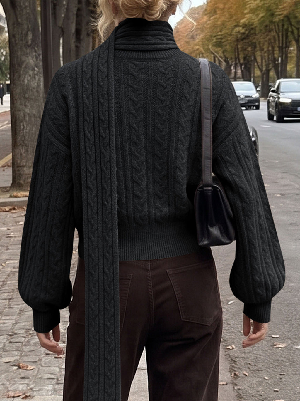 usvara Womens Cable Knit Cardigan with Scarf