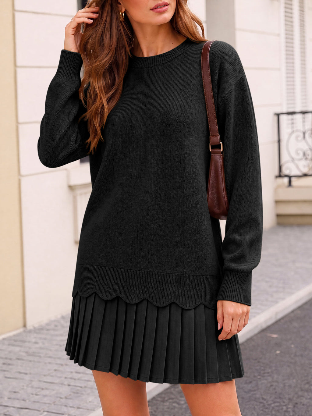 usvara Women Pleated Sweater Dress