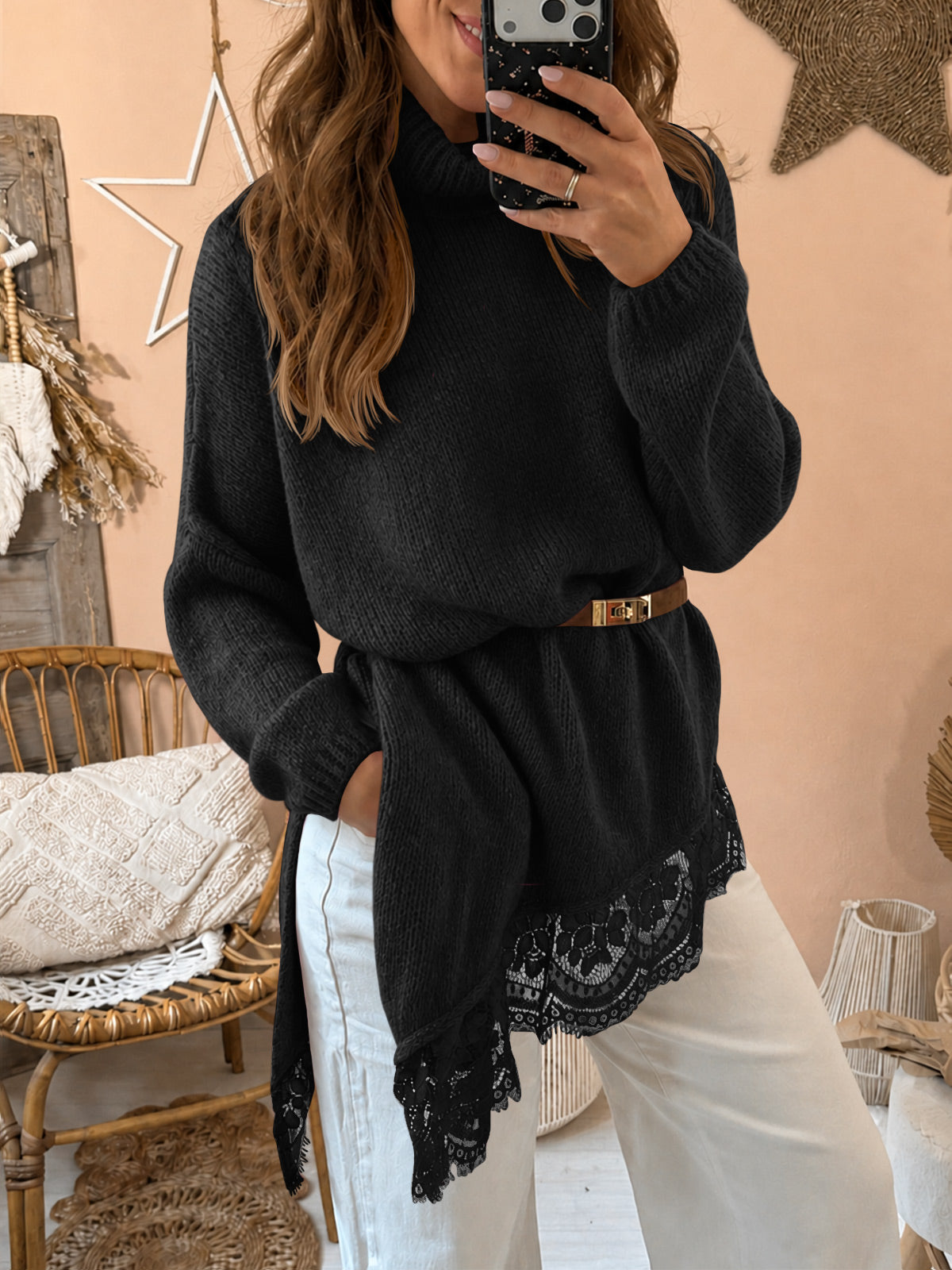 usvara Womens Oversized Batwing Sleeve Turtleneck Sweater