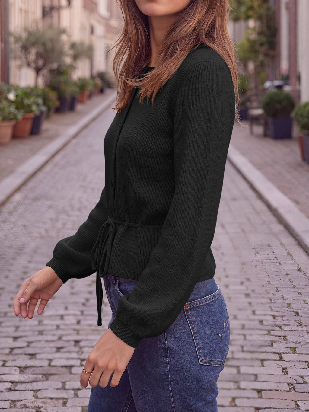 usvara Women Cropped Button Up Cardigan