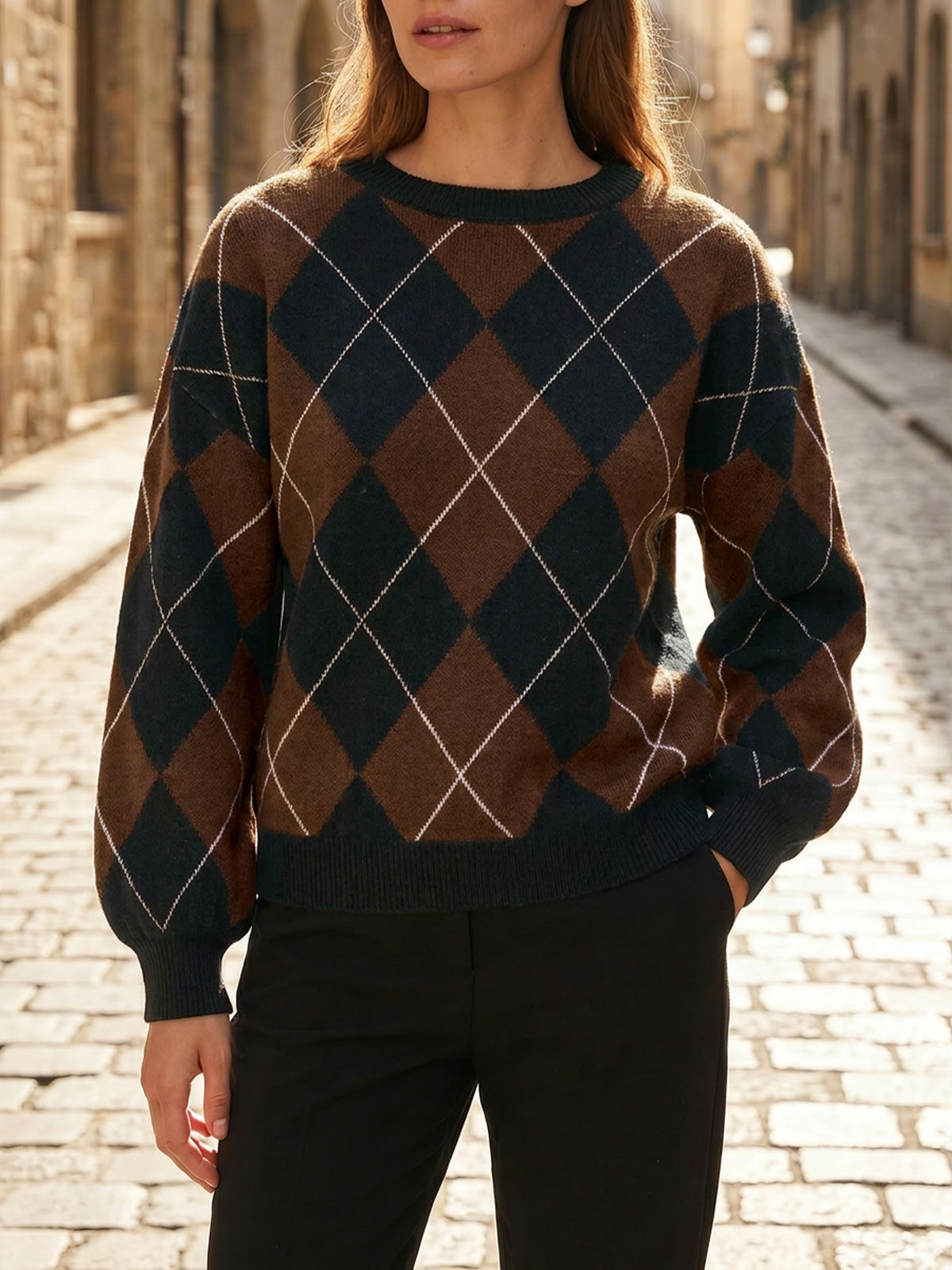usvara Women Checkered Argyle Sweater