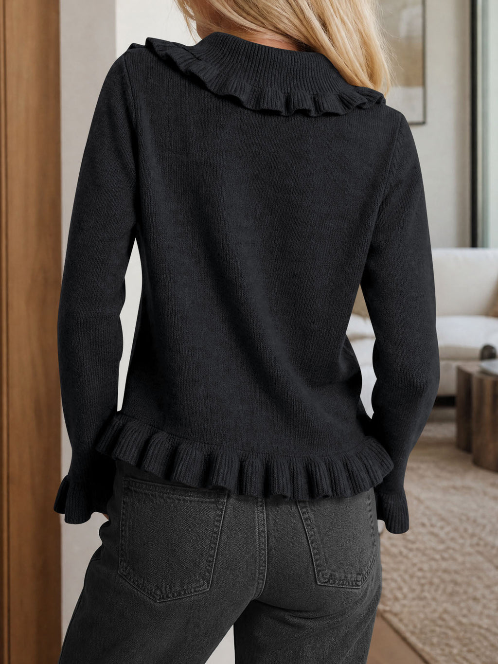 usvara Womens Ruffle Button Down Cardigan