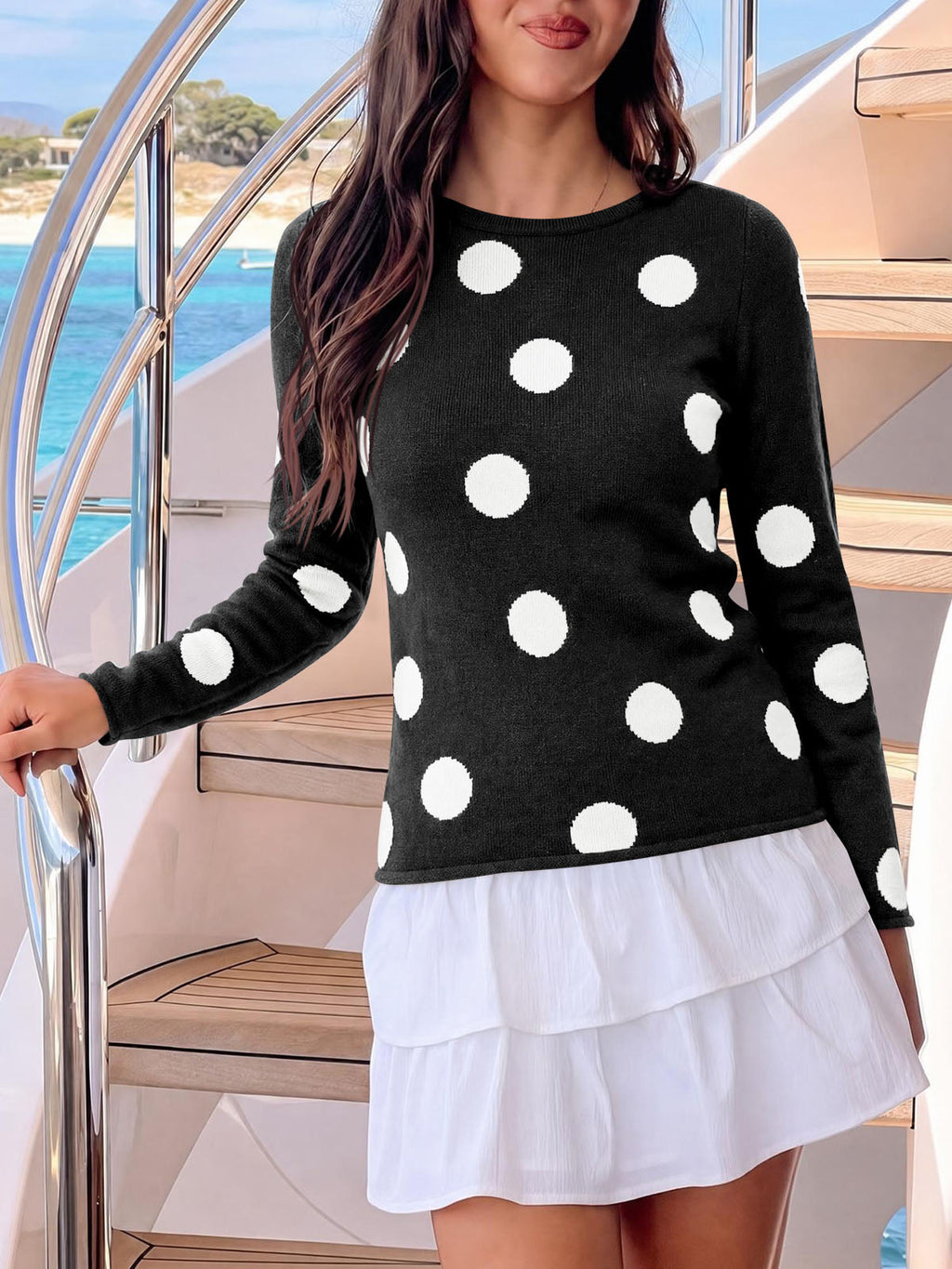 usvara Womens Polka Dot Long Sleeve Sweater