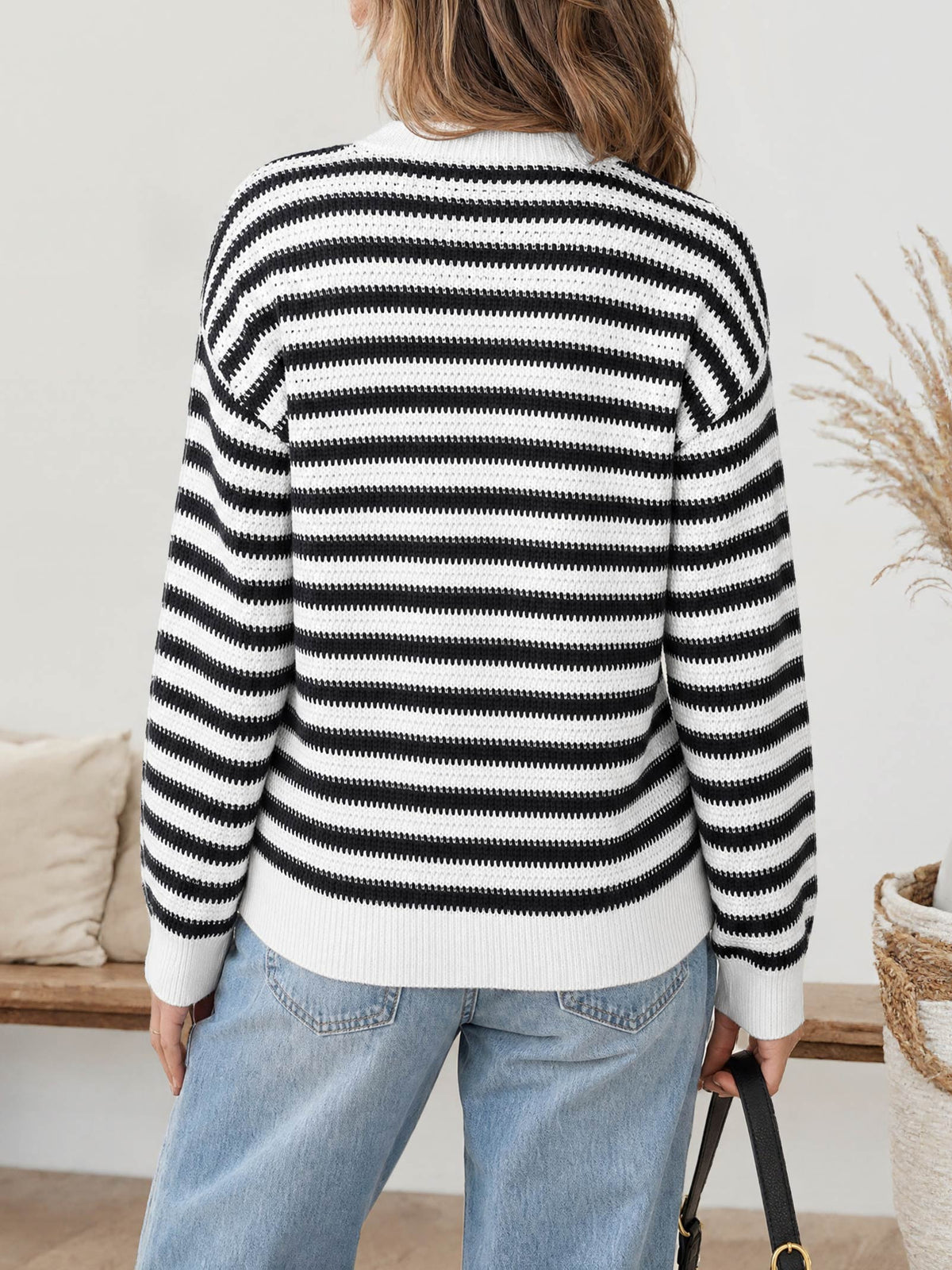 usvara Womens Striped V Neck Cardigan