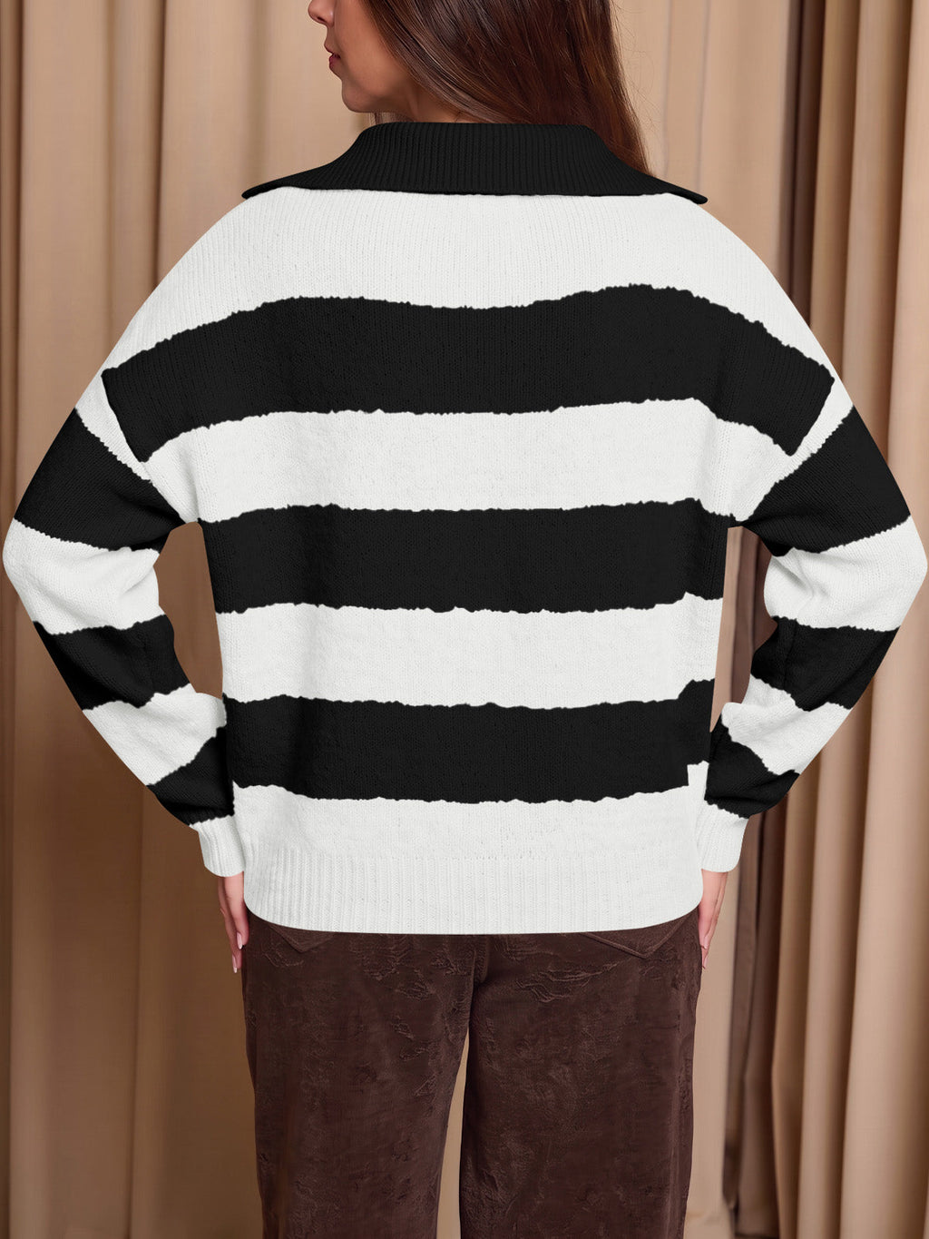 usvara Womens Striped Polo V Neck Sweaters