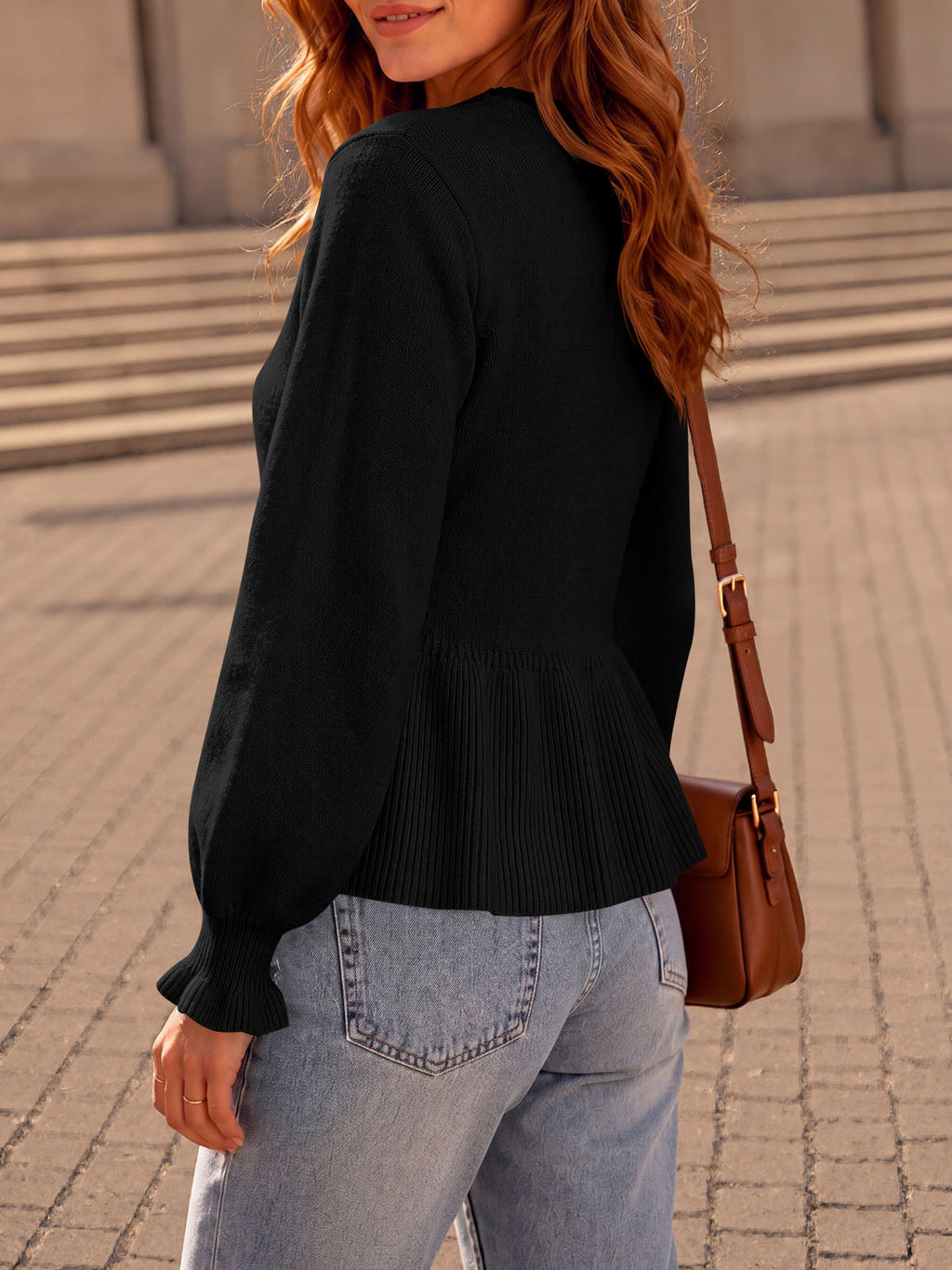 usvara Womens Peplum Long Sleeve Sweater