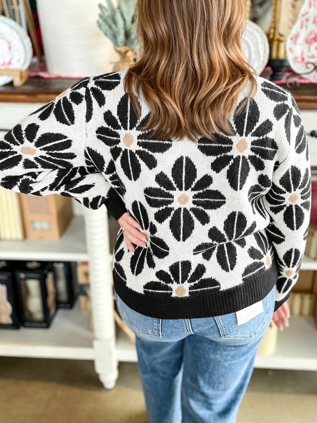 usvara Womens Floral Button Up Vintage Sweater