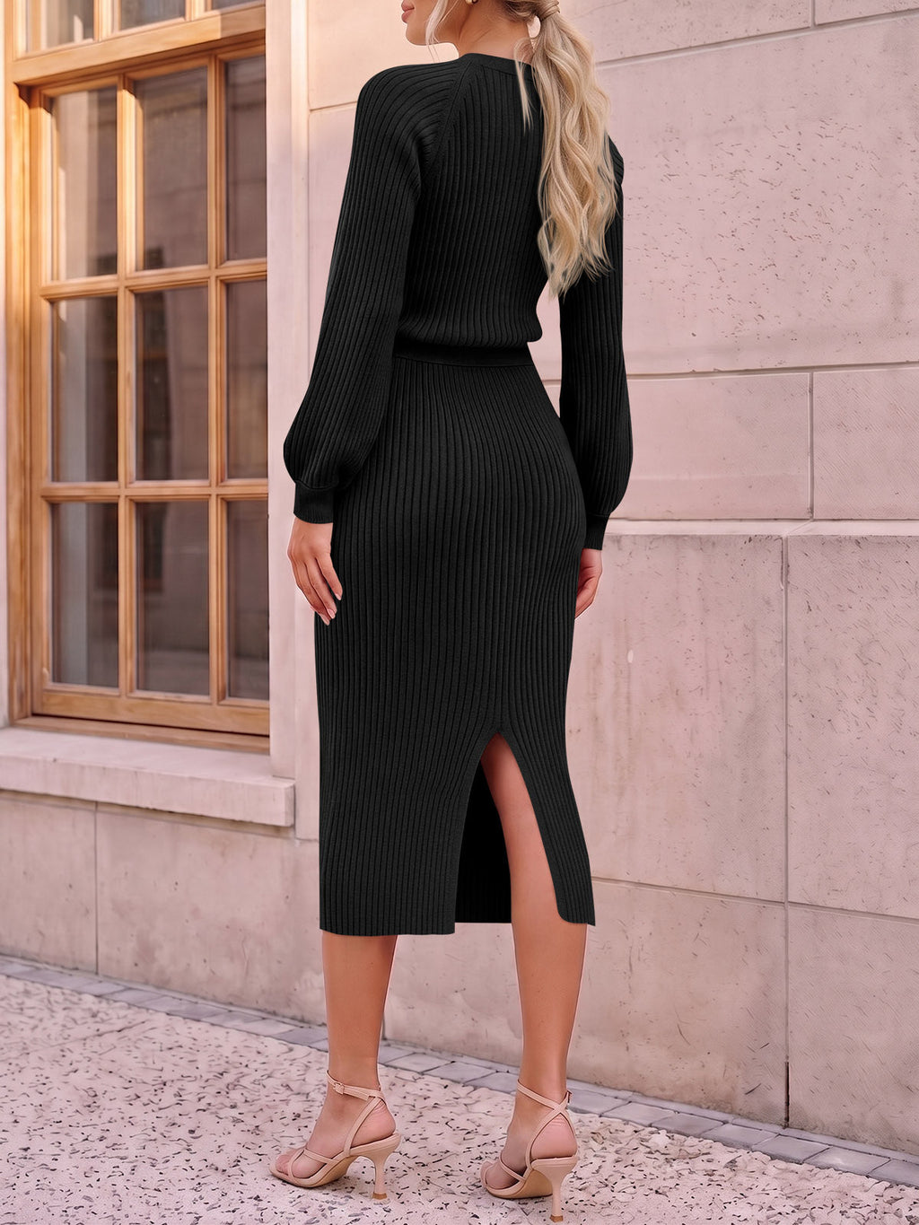 usvara Womens Ribbed Knit Sweater Dress