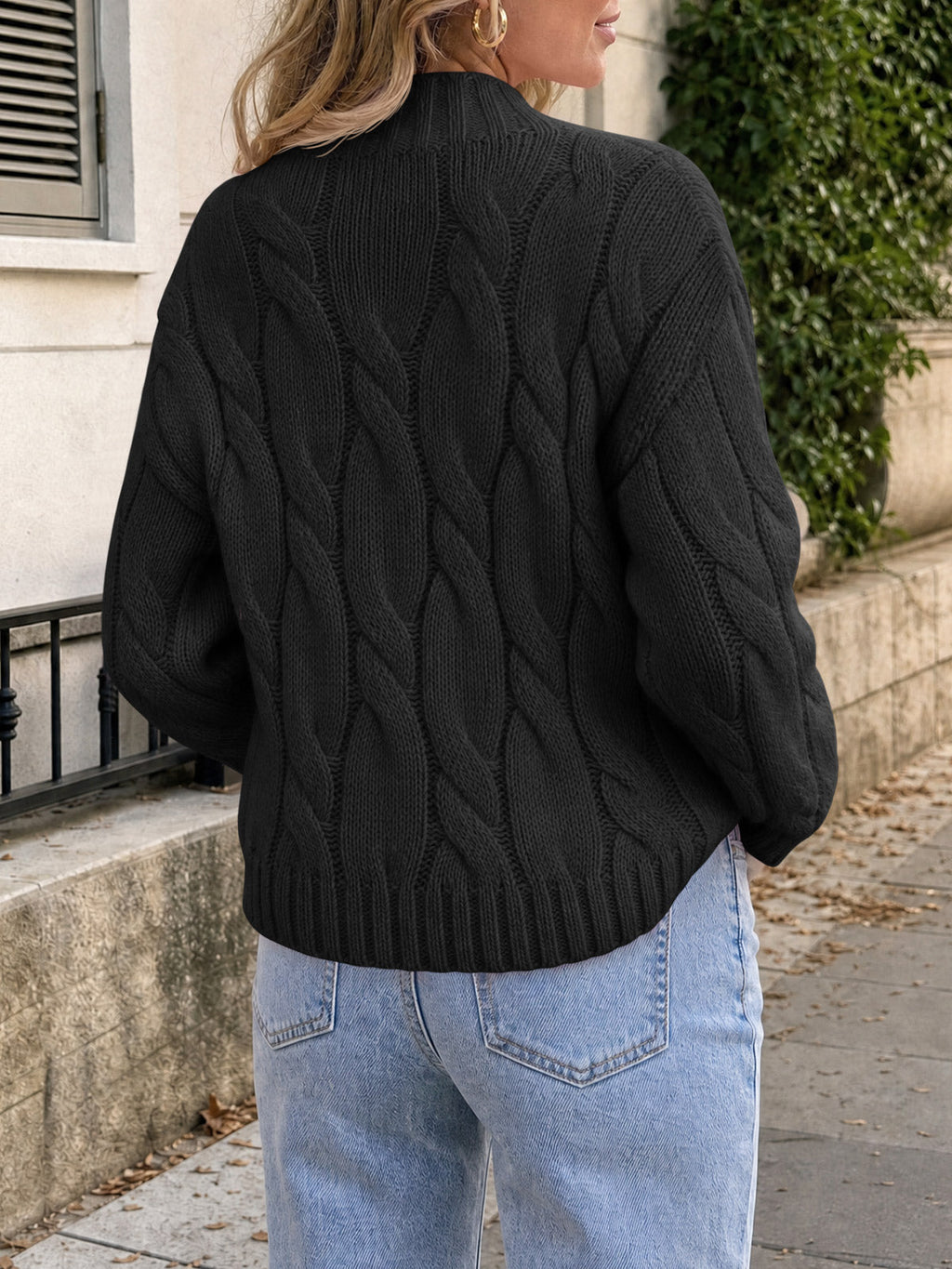 usvara Womens Mock Neck Cable Knit Sweater