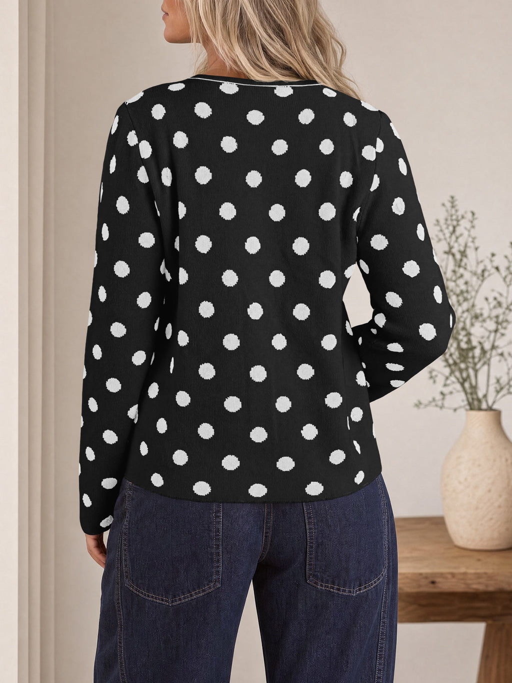 usvara Womens Polka Dot Button Up Cardigan