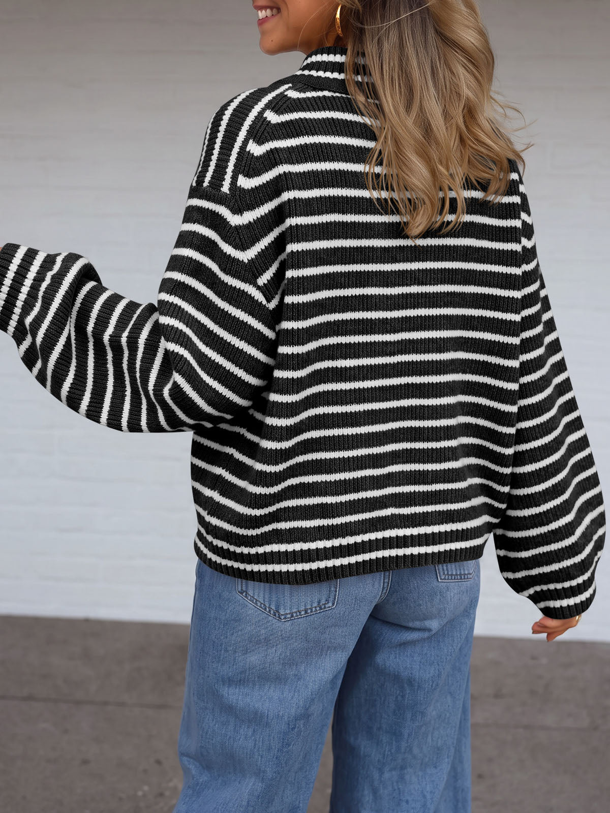 usvara Womens Striped Half Zip Sweater