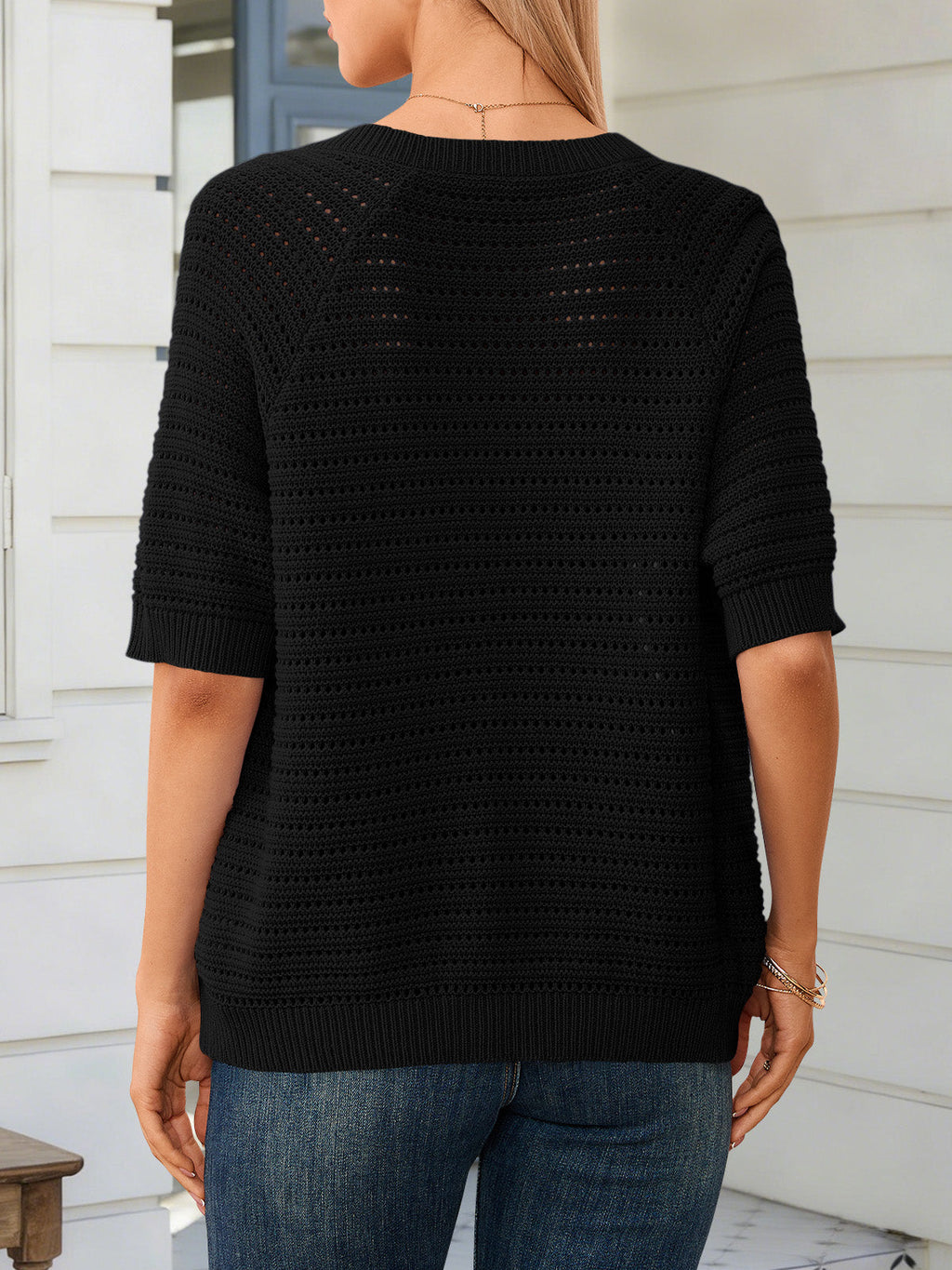 usvara Womens Crochet Short Sleeve Button Down Cardigan