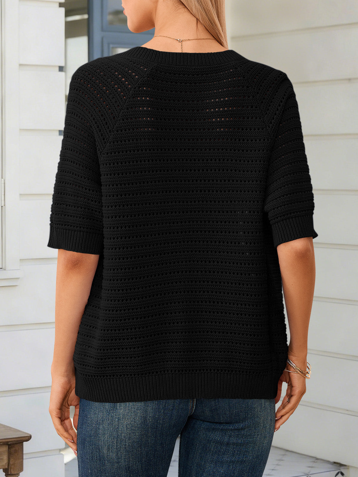 usvara Womens Crochet Short Sleeve Button Down Cardigan