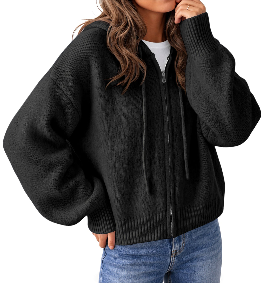 usvara Womens Zip Up Hooded Knit Cardigan