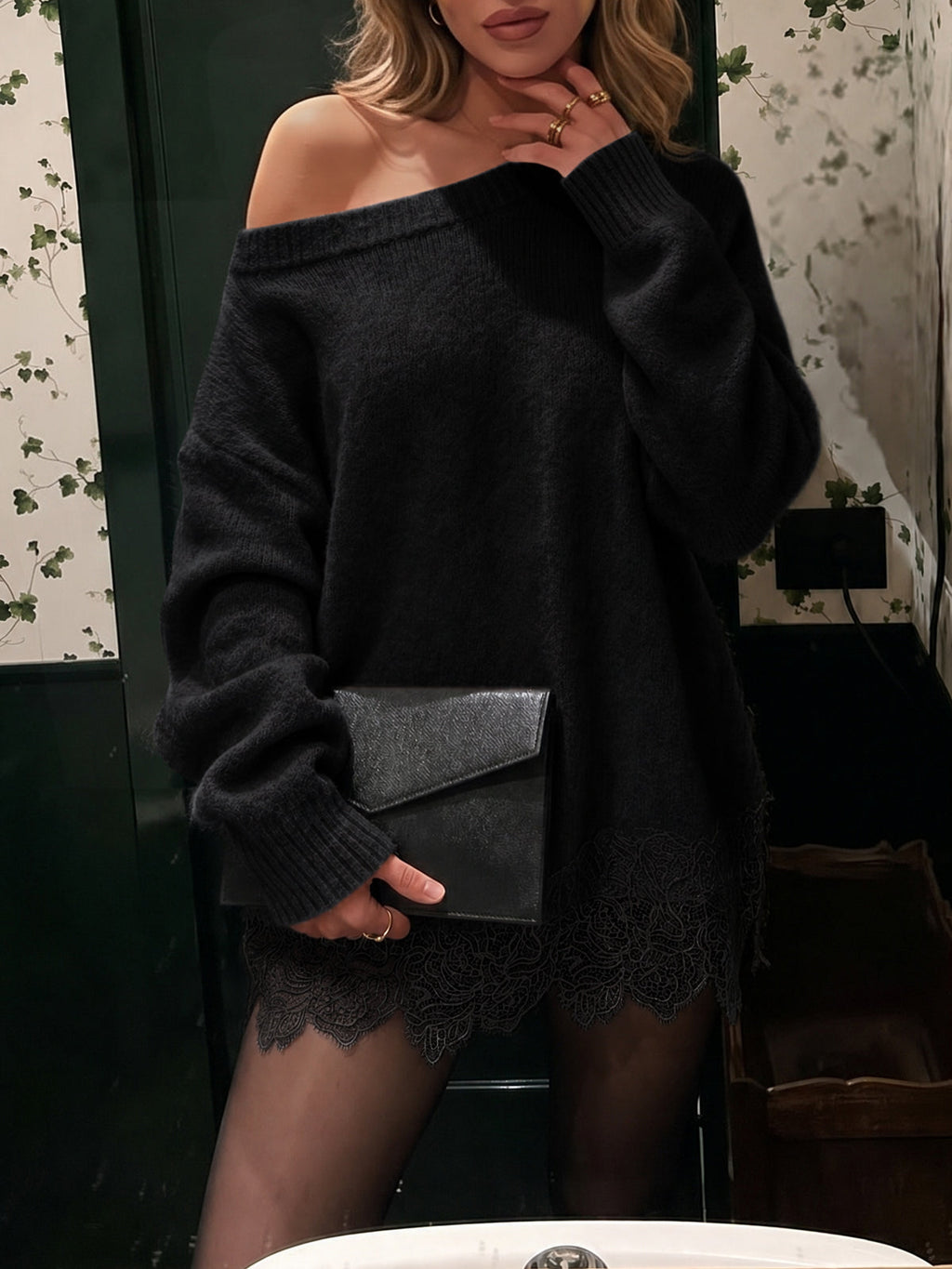 usvara Women Lace Patchwork Sweater