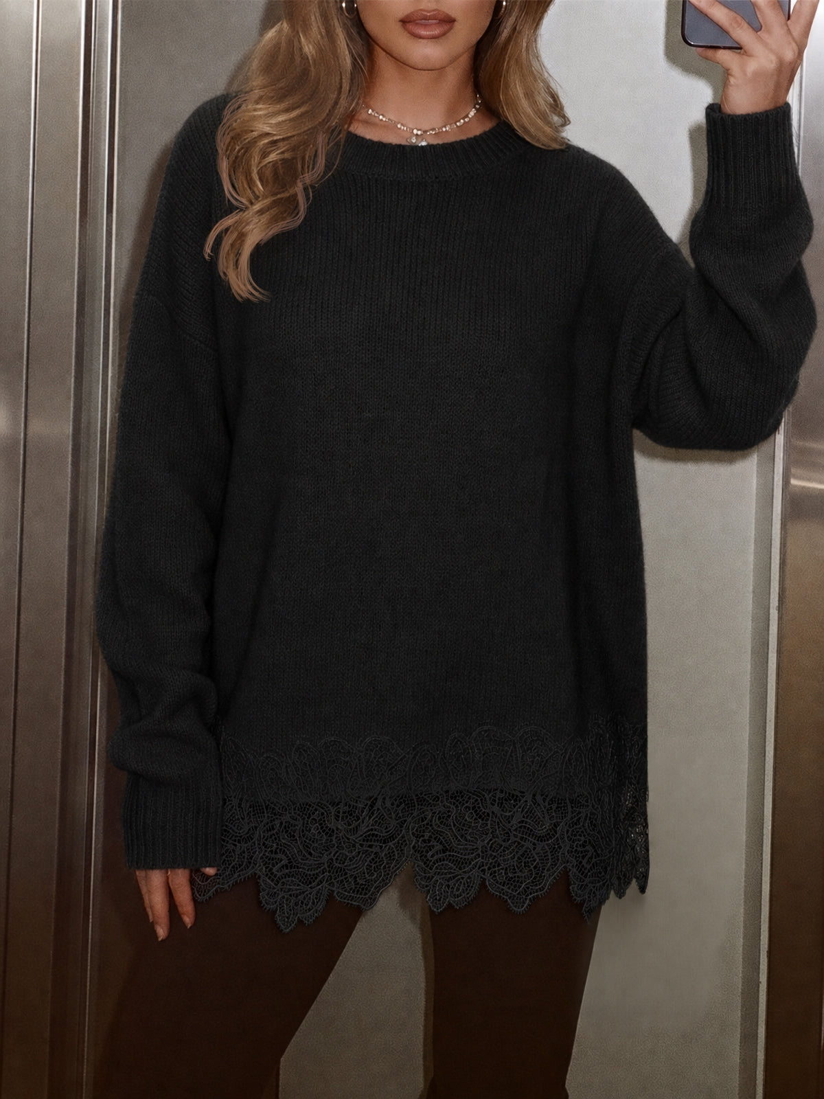 usvara Women Lace Patchwork Sweater