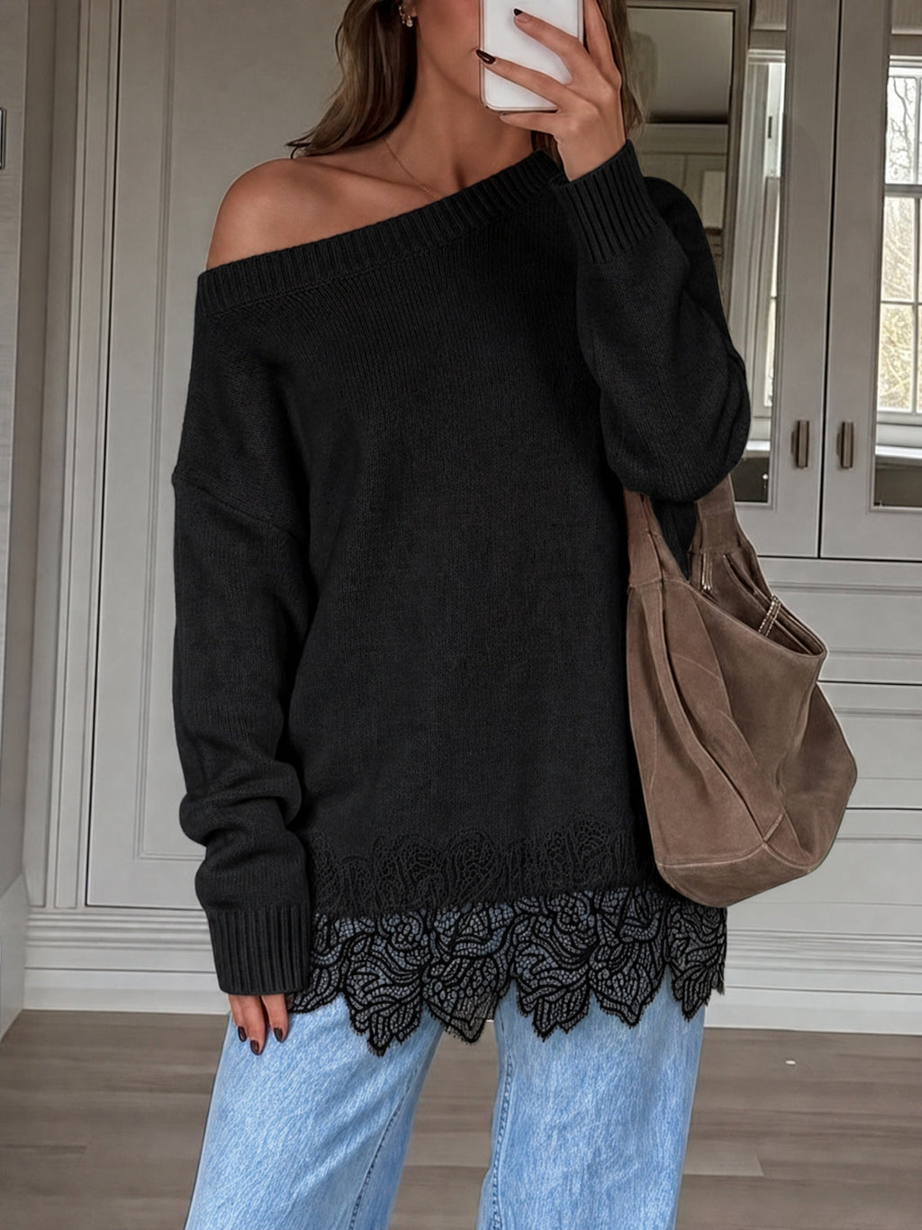 usvara Women Lace Patchwork Sweater