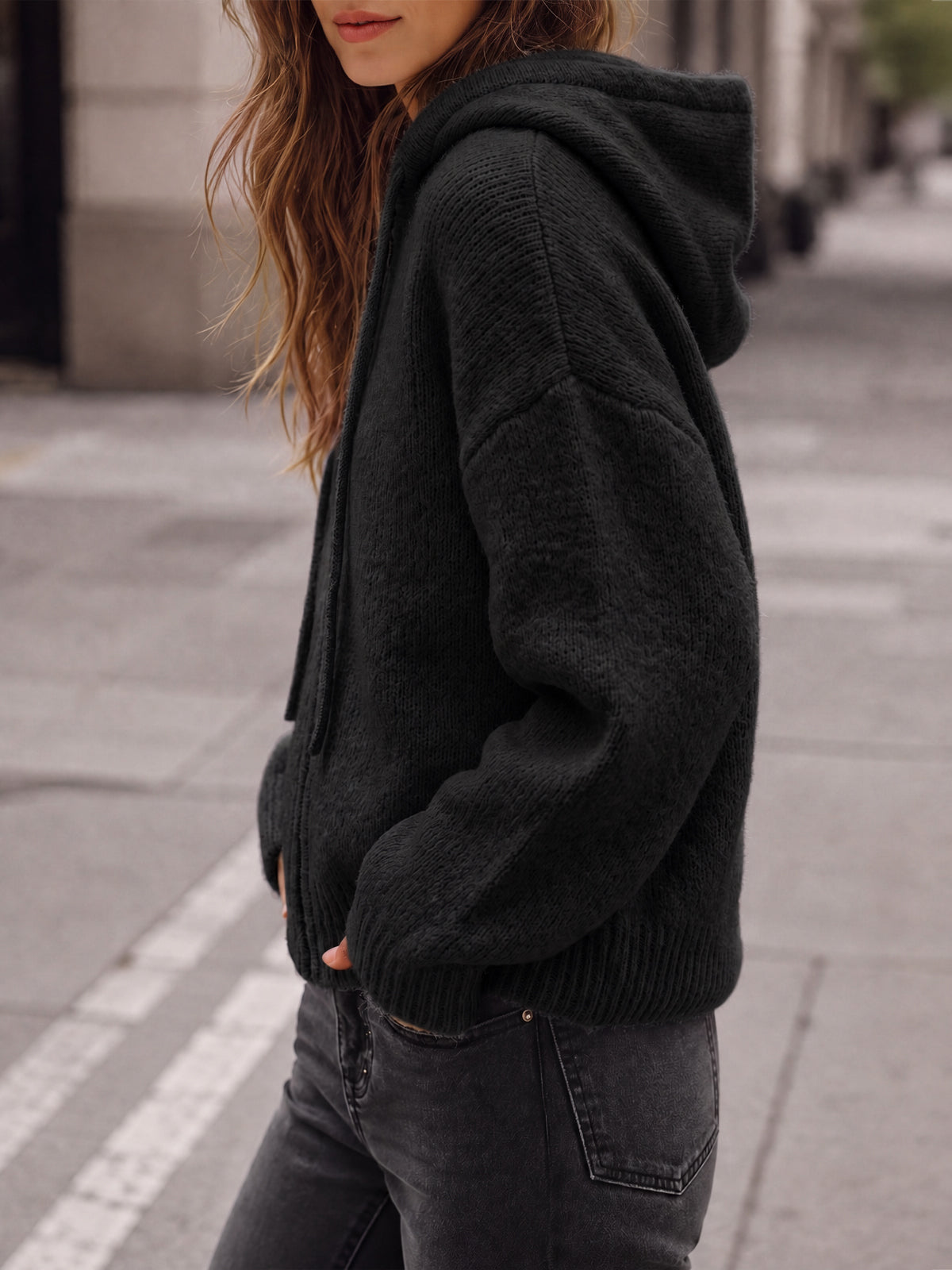 usvara Womens Zip Up Hooded Knit Cardigan