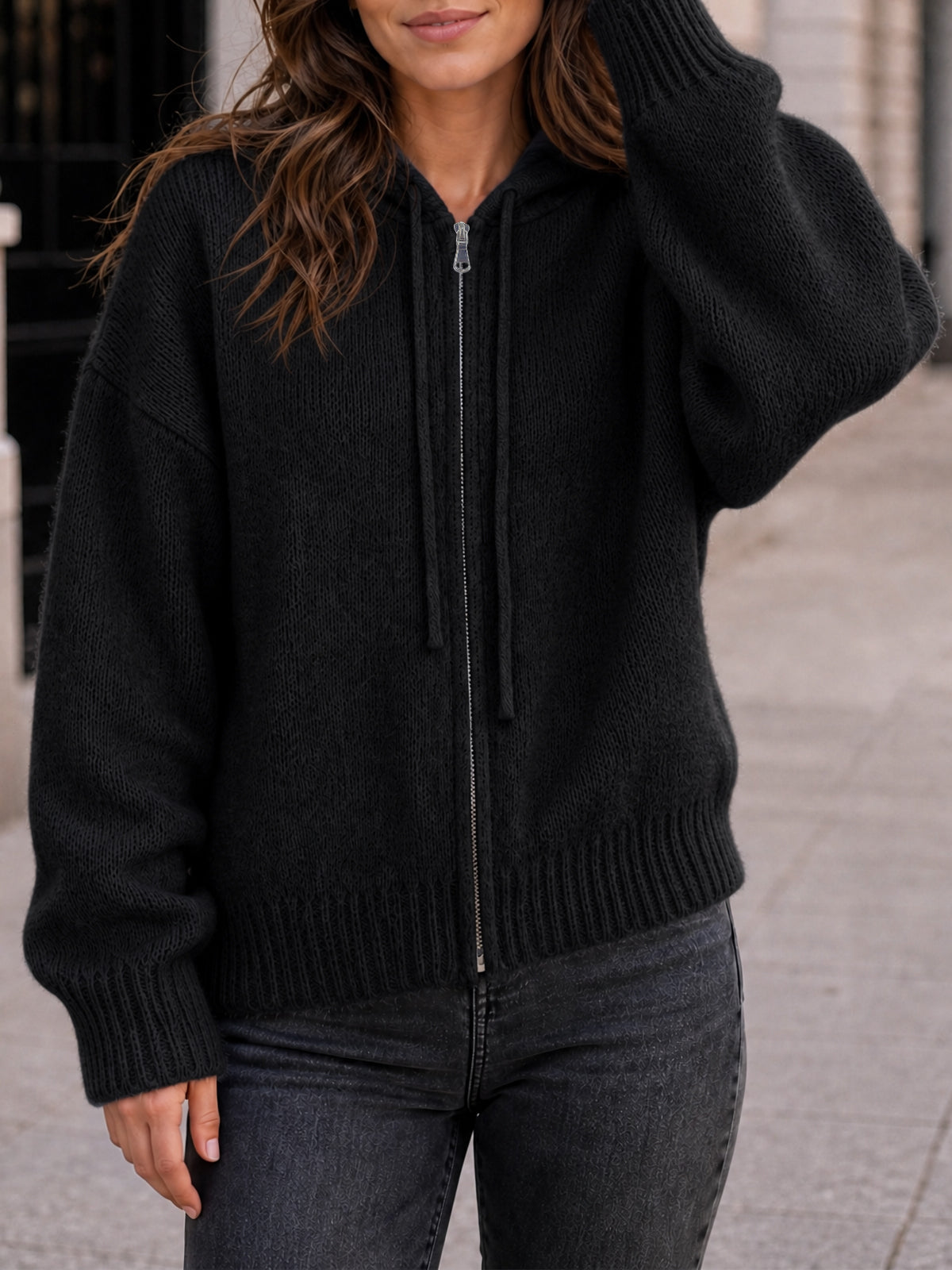 usvara Womens Zip Up Hooded Knit Cardigan