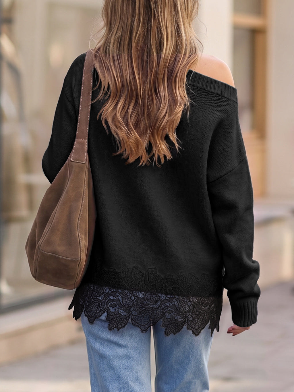 usvara Women Lace Patchwork Sweater