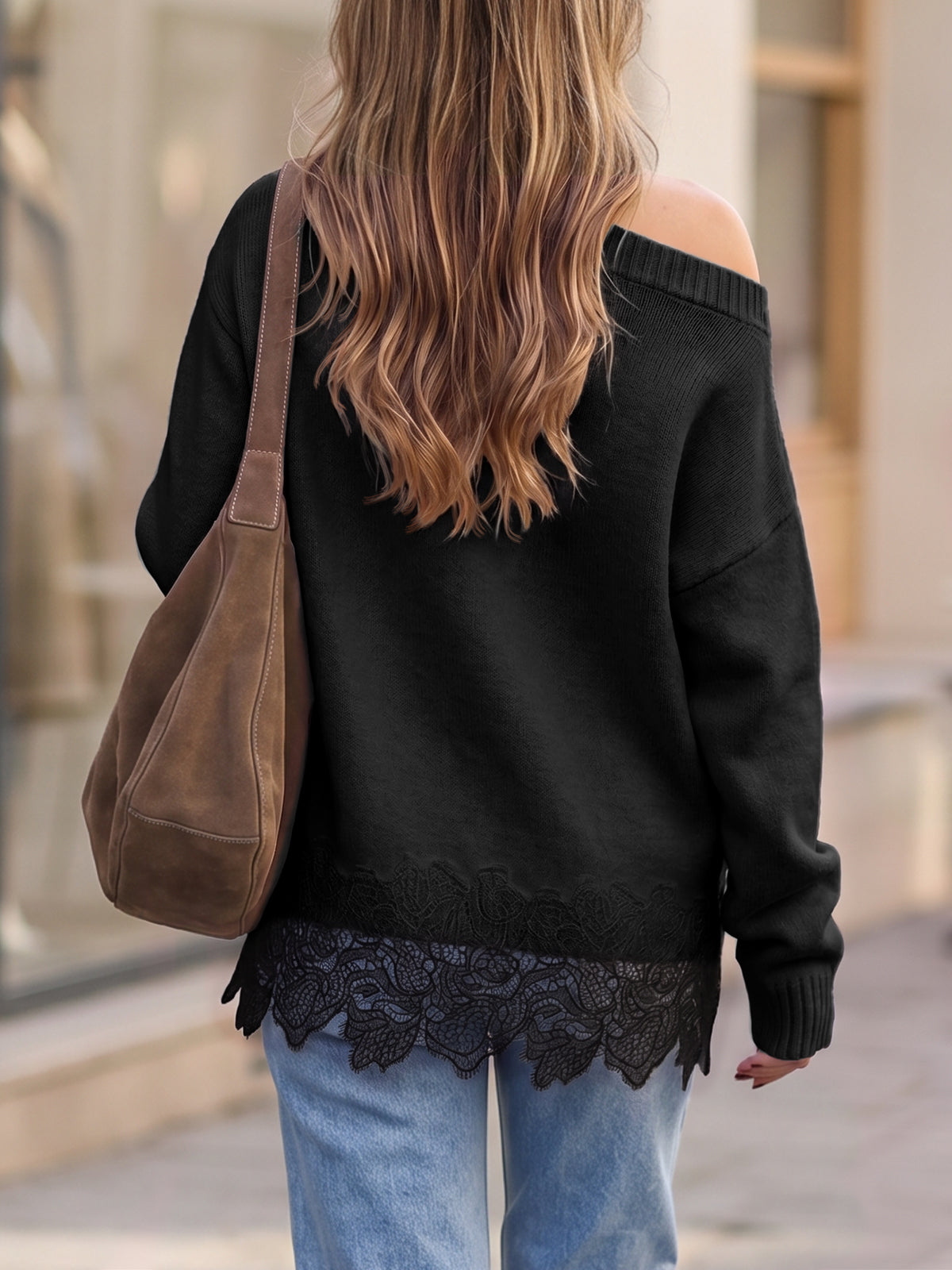 usvara Women Lace Patchwork Sweater