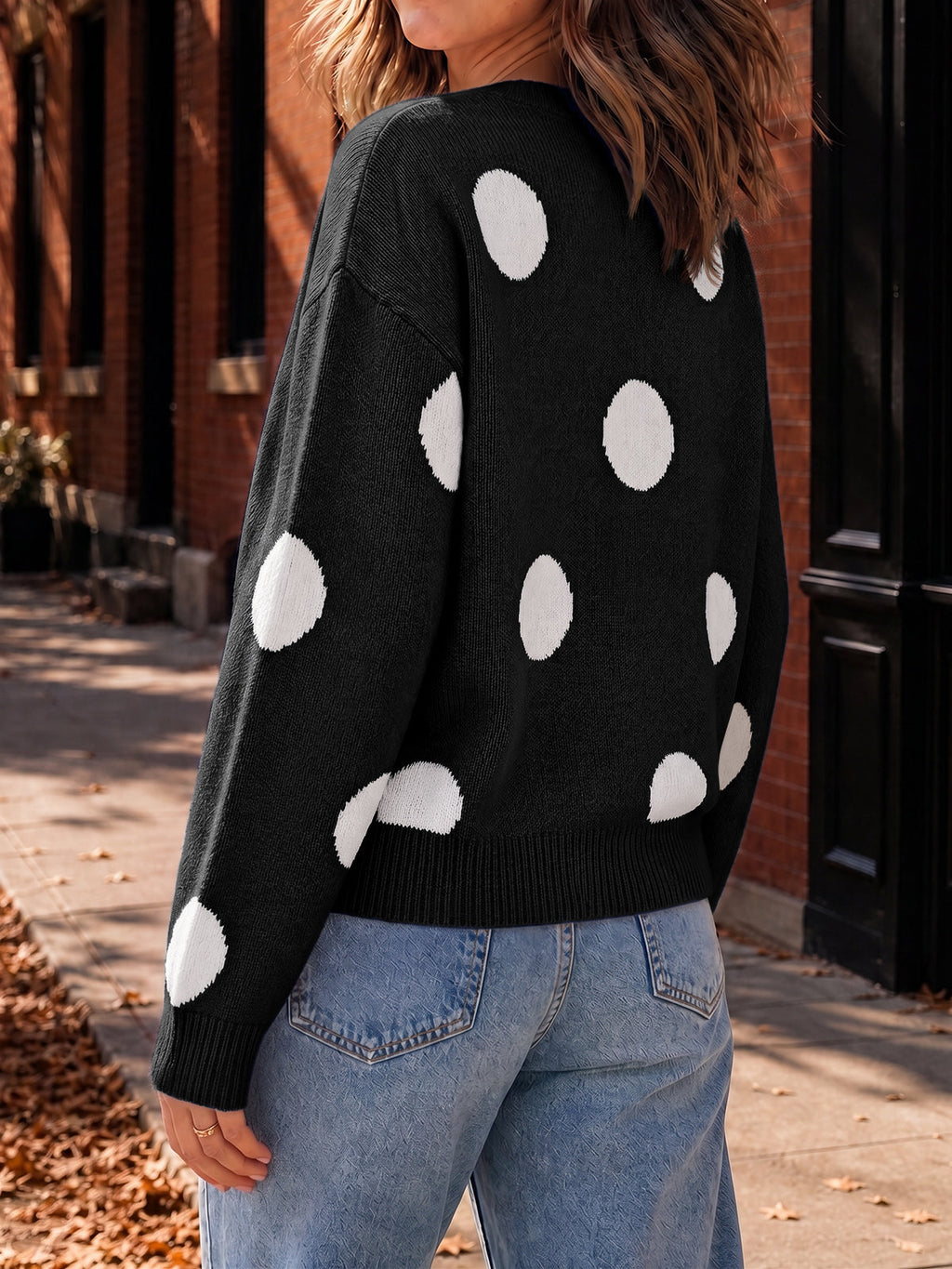 usvara Women Polka Dot Knit Cardigan