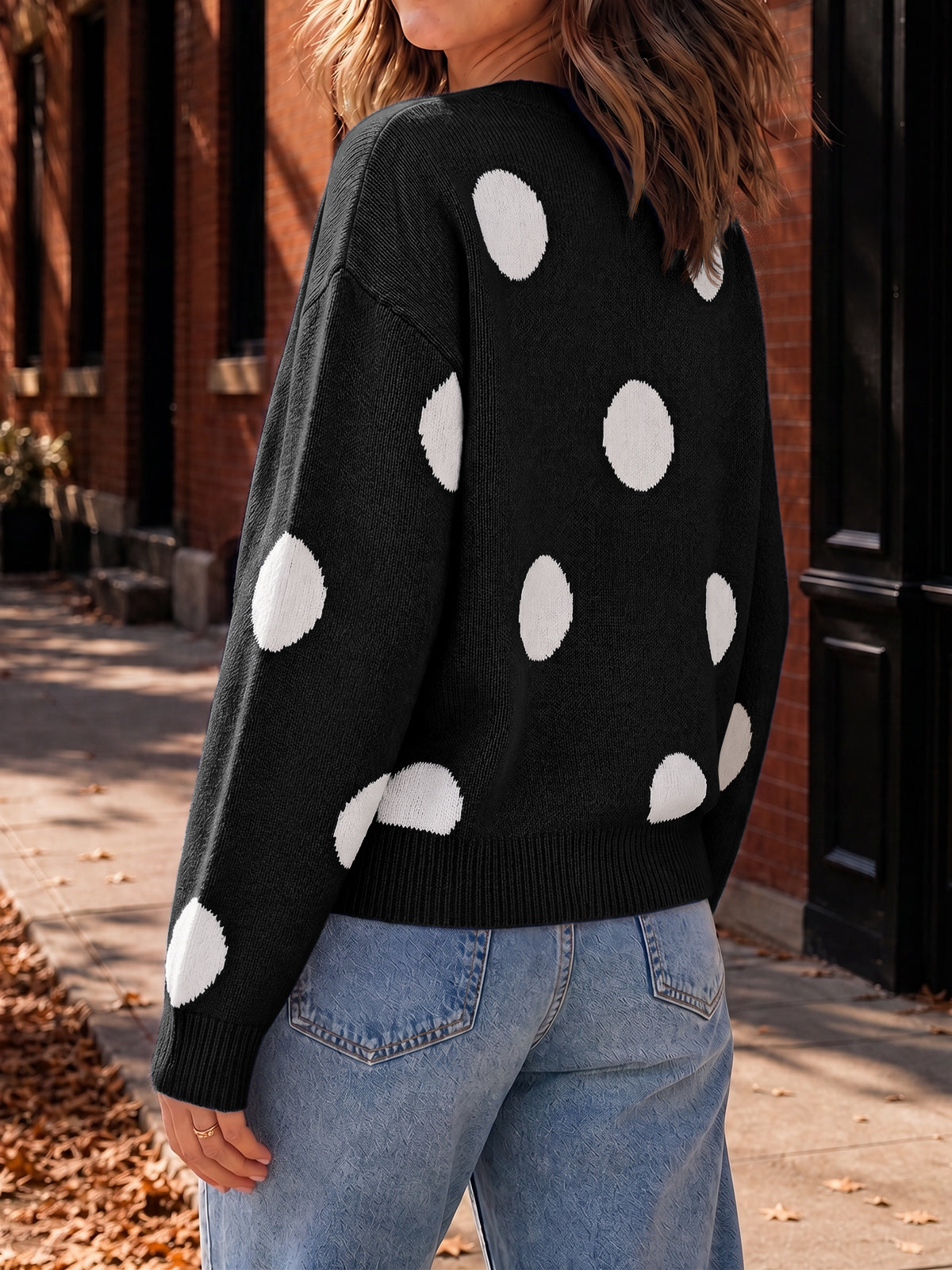 usvara Women Polka Dot Knit Cardigan