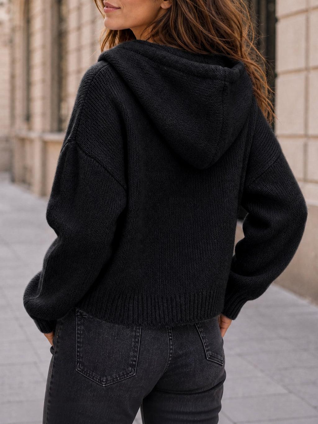 usvara Womens Zip Up Hooded Knit Cardigan