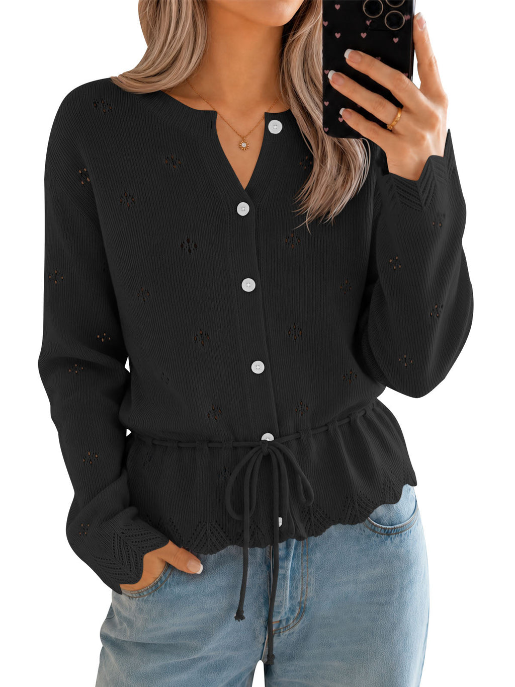 usvara Women Crochet Cardigan Sweater