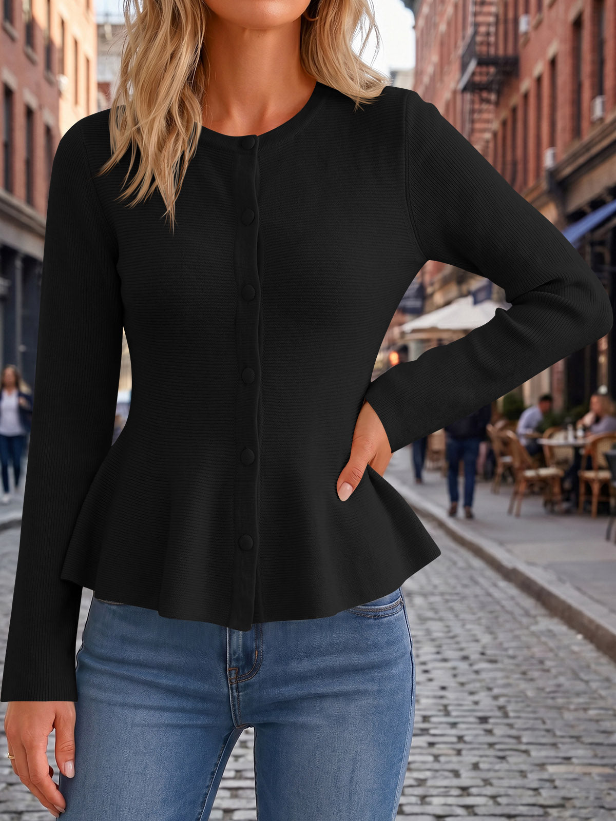usvara Womens Ruffle Knit Cardigan Tops