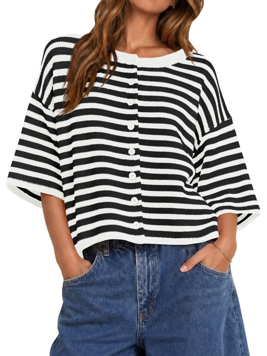 usvara Women Striped Cropped Cardigan