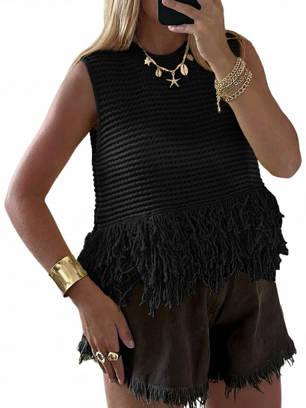 usvara Women Boho Crochet Knit Tank Top
