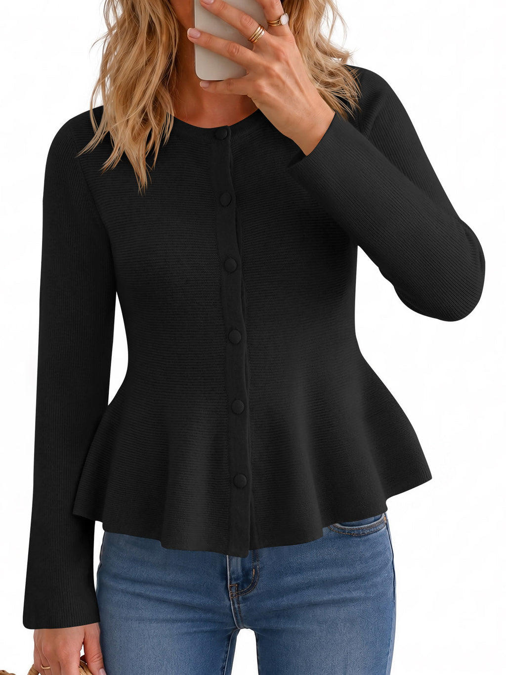 usvara Womens Ruffle Knit Cardigan Tops
