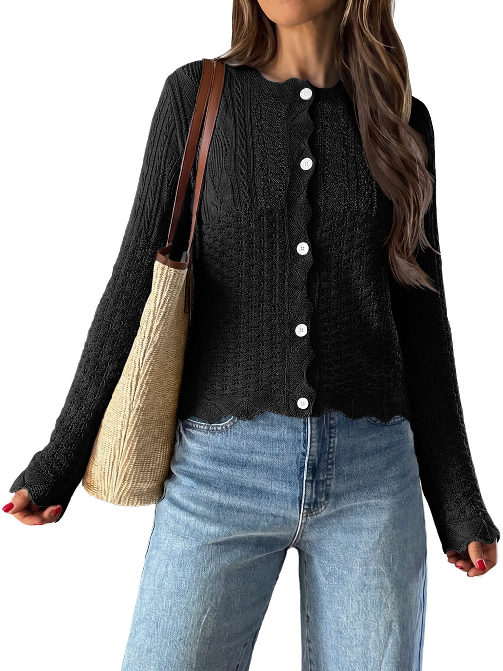 usvara Womens Crochet Cotton Knit Cardigans