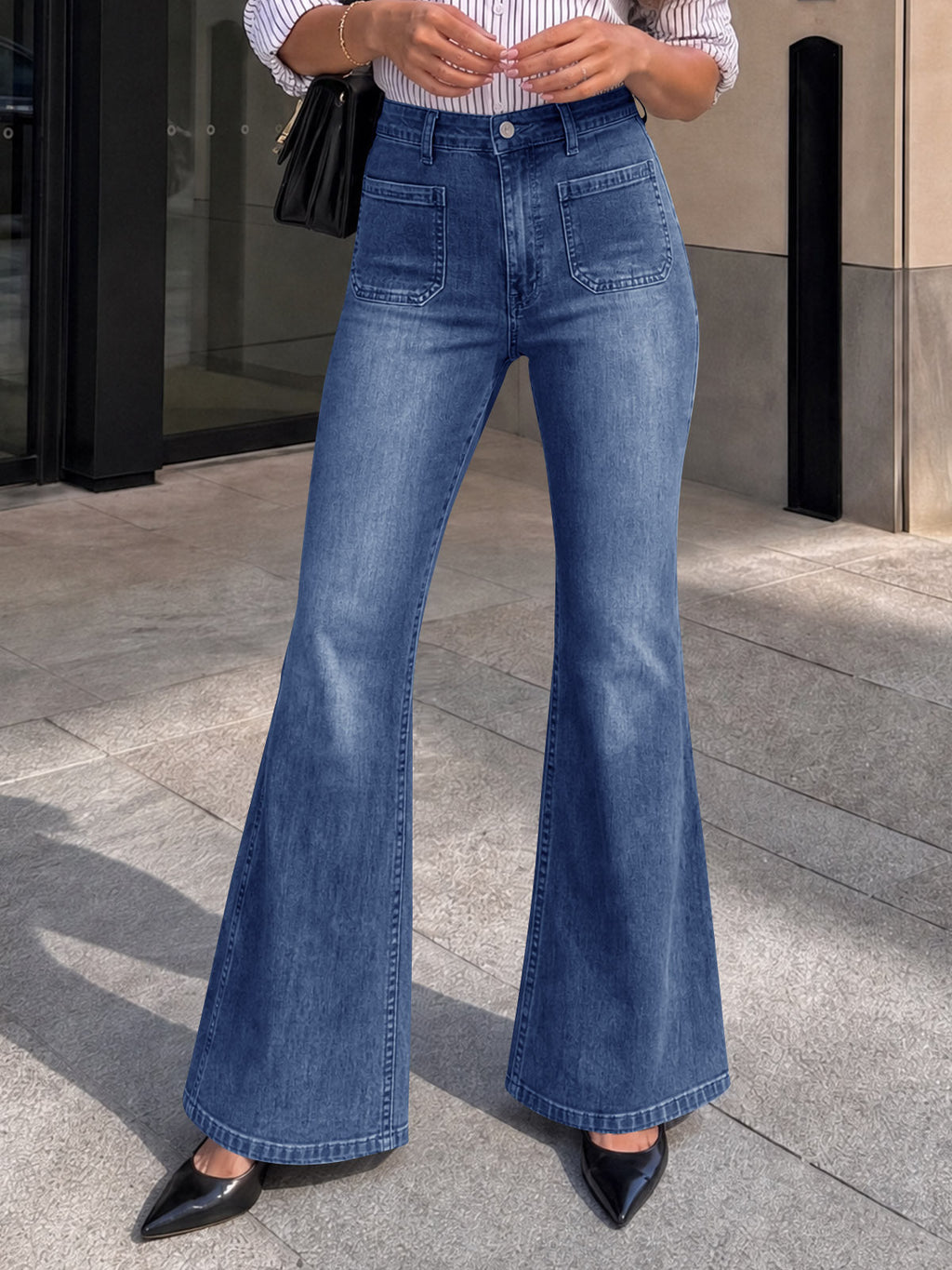 usvara Womens High Waisted Flare Jeans