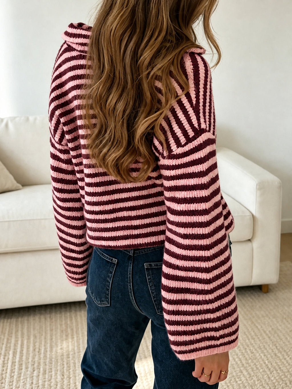 usvara Womens Striped Zip Knit Cardigan