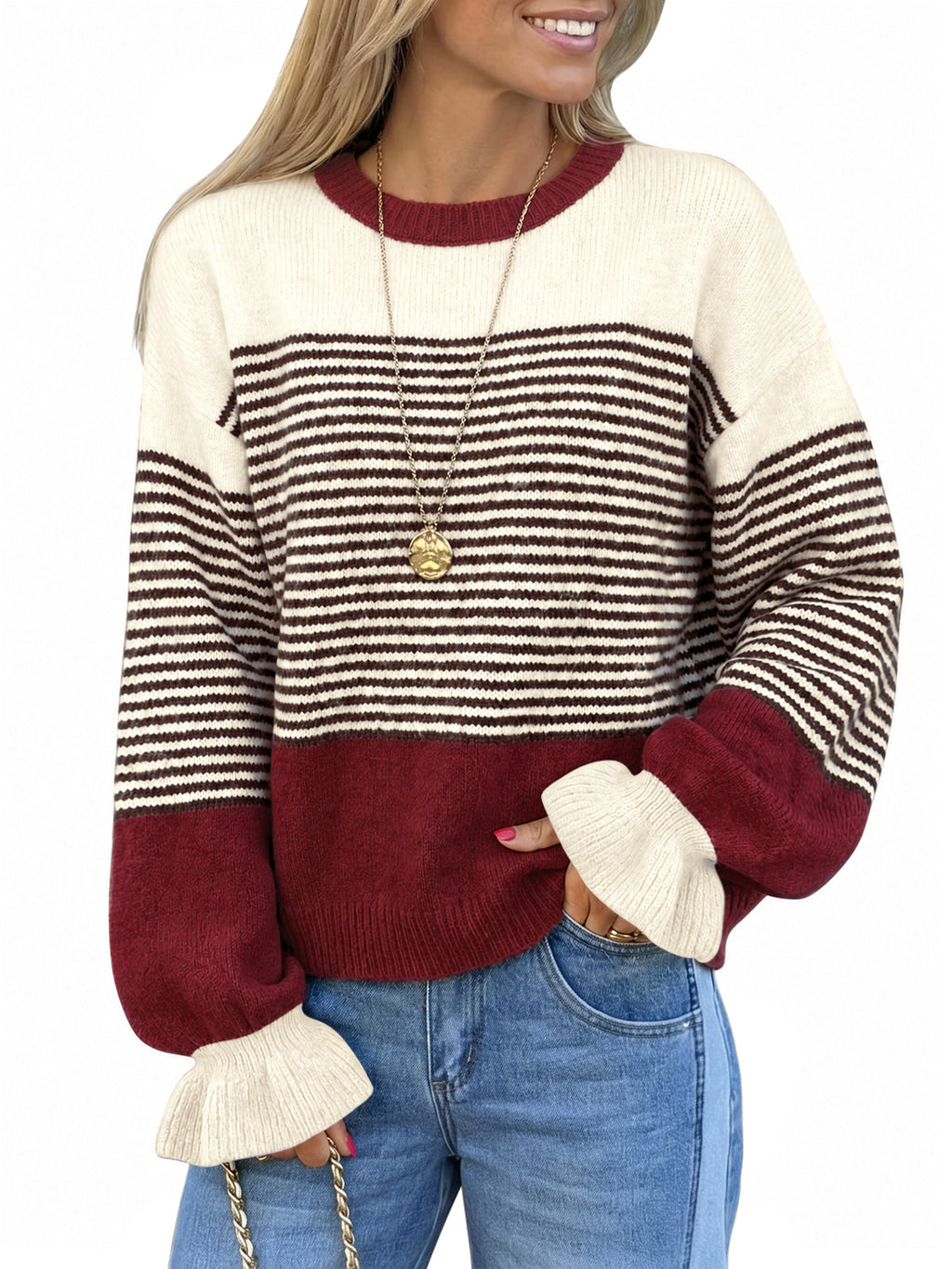 usvara Women Ruffle Sleeve Sweater