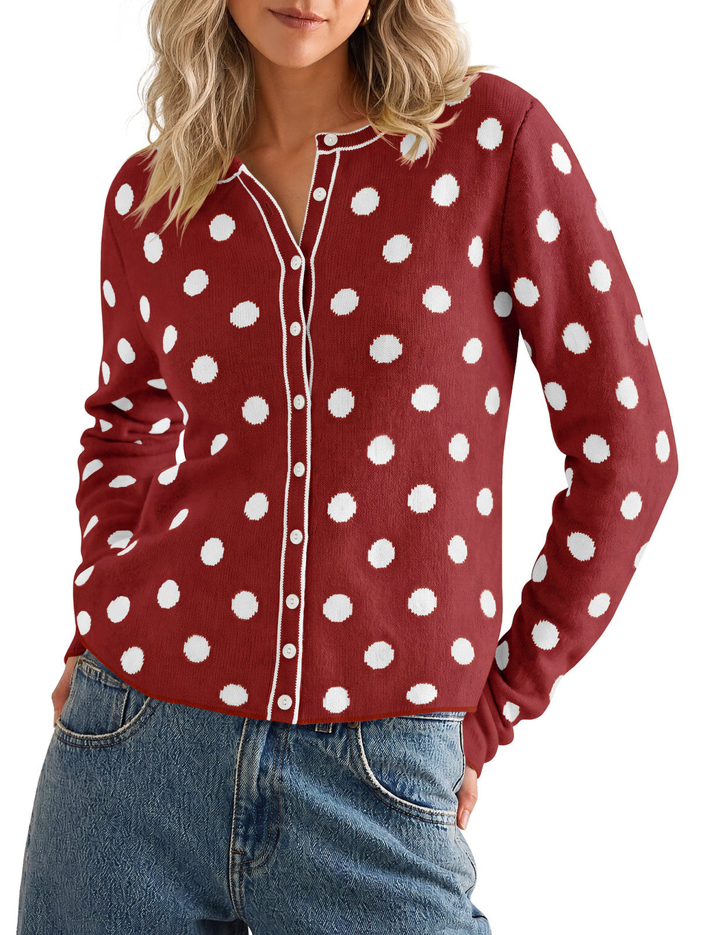 usvara Womens Polka Dot Button Up Cardigan