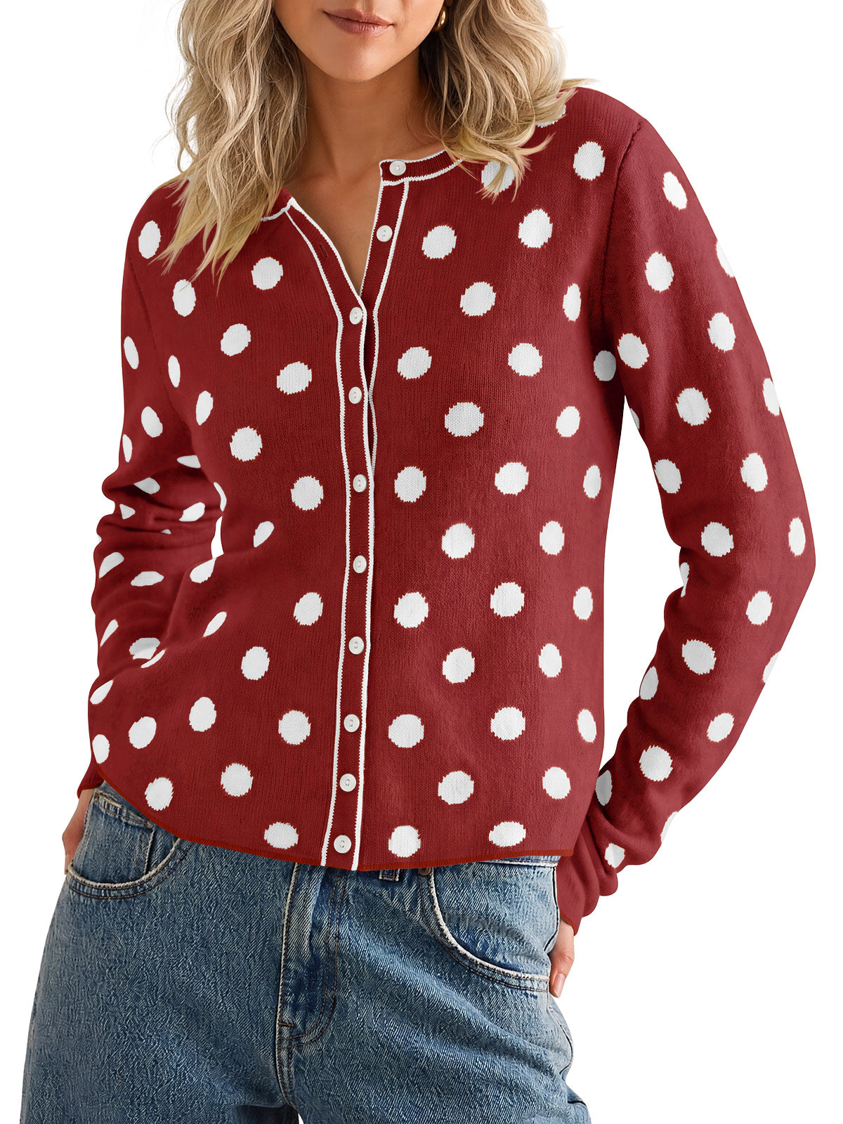 usvara Womens Polka Dot Button Up Cardigan