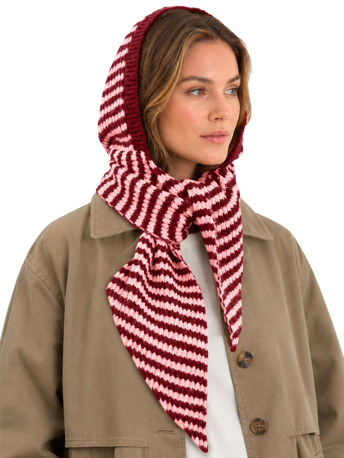 usvara Womens Striped Hooded Scarf Knit Hat