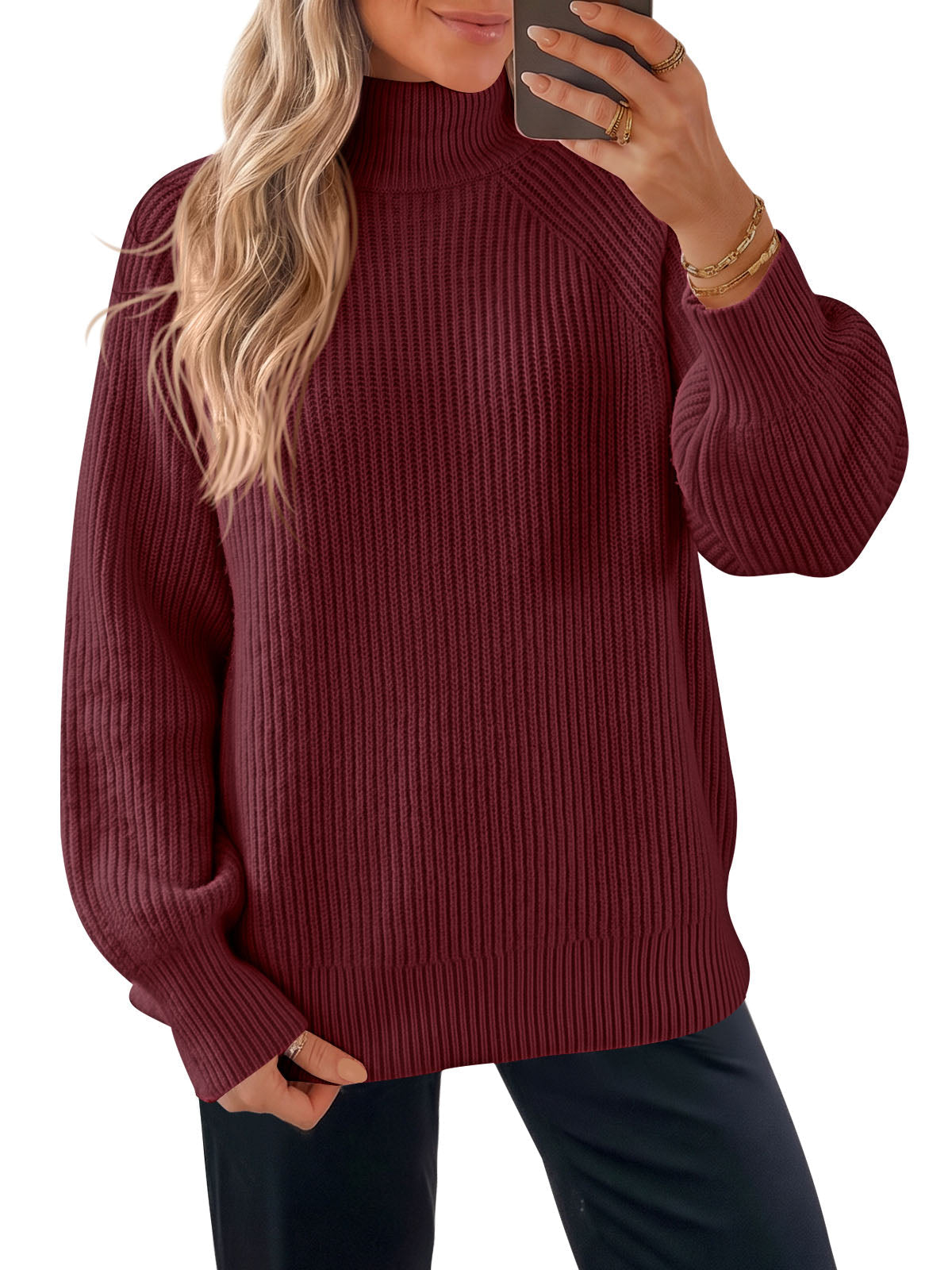 usvara Womens High Neck Oversized Knit Sweater