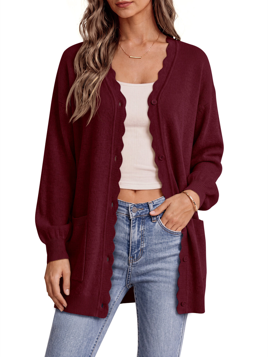 usvara Womens Oversized V Neck  Cardigan