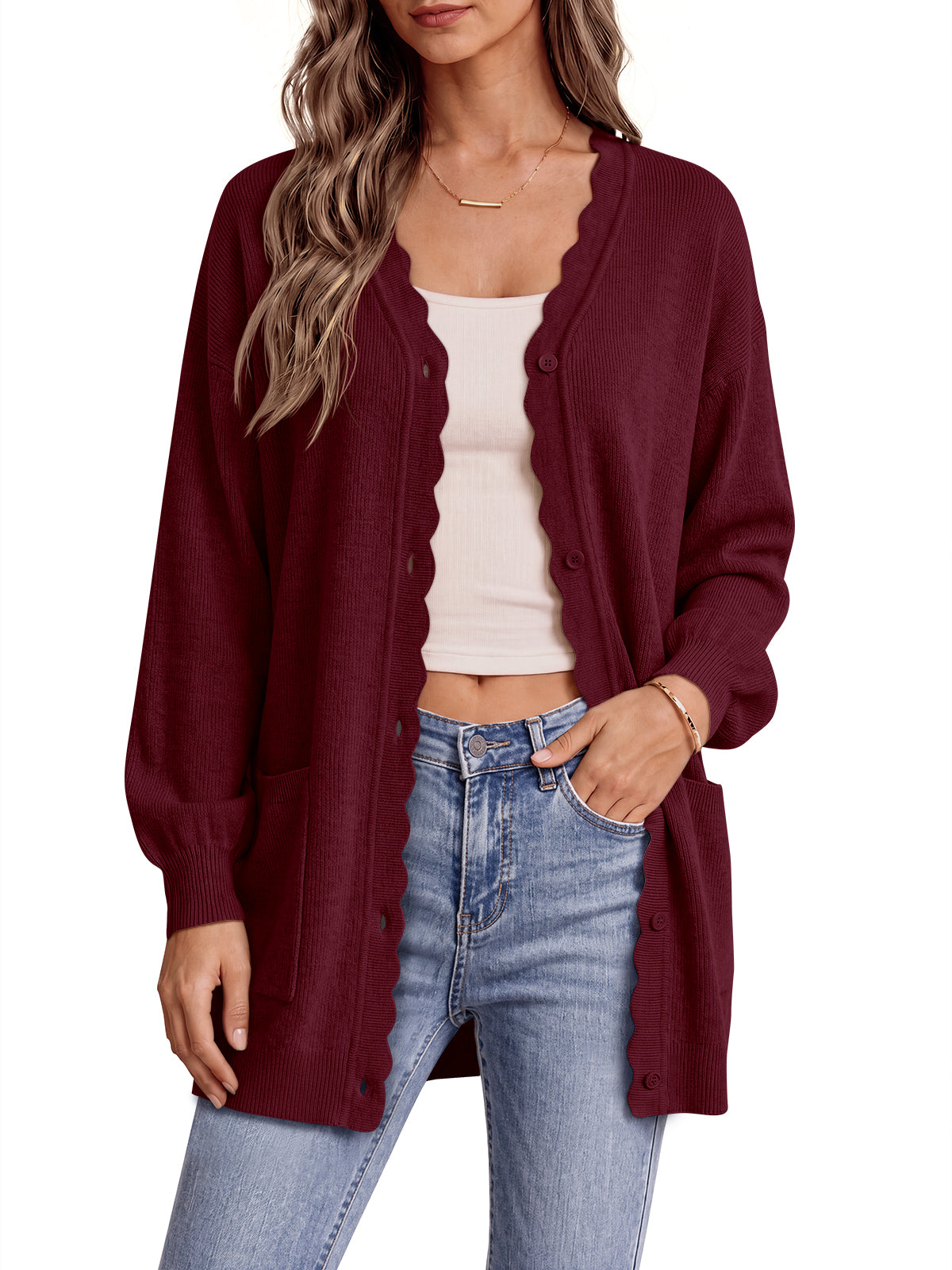 usvara Womens Oversized V Neck  Cardigan