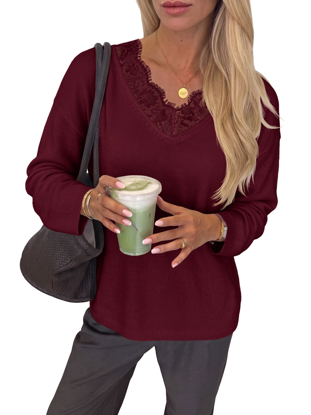 usvara Womens Lace V Neck Sweater Tops