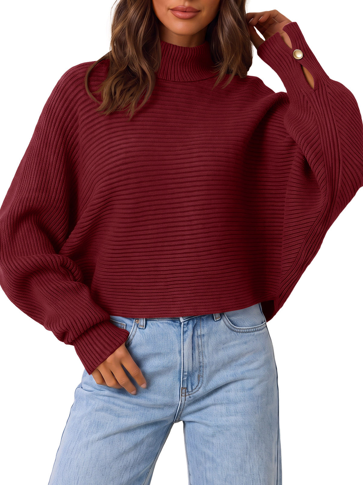 usvara Womens Batwing Sleeve Knit Turtleneck Sweater