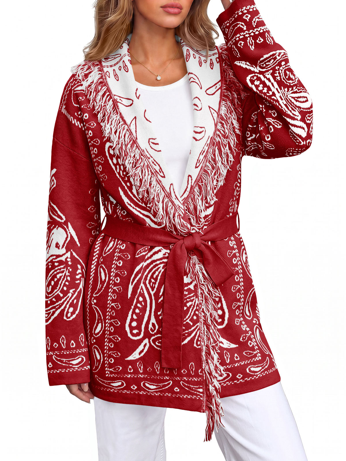 usvara Womens Tassel Knit Cardigan