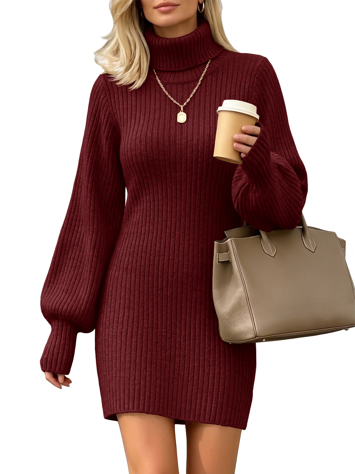 usvara Womens Ribbed Turtleneck Sweater Dress