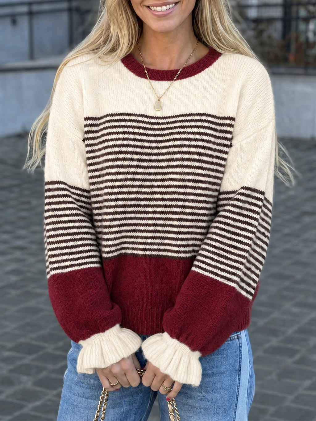 usvara Women Ruffle Sleeve Sweater