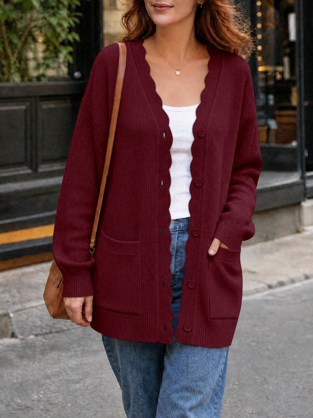 usvara Womens Oversized V Neck  Cardigan