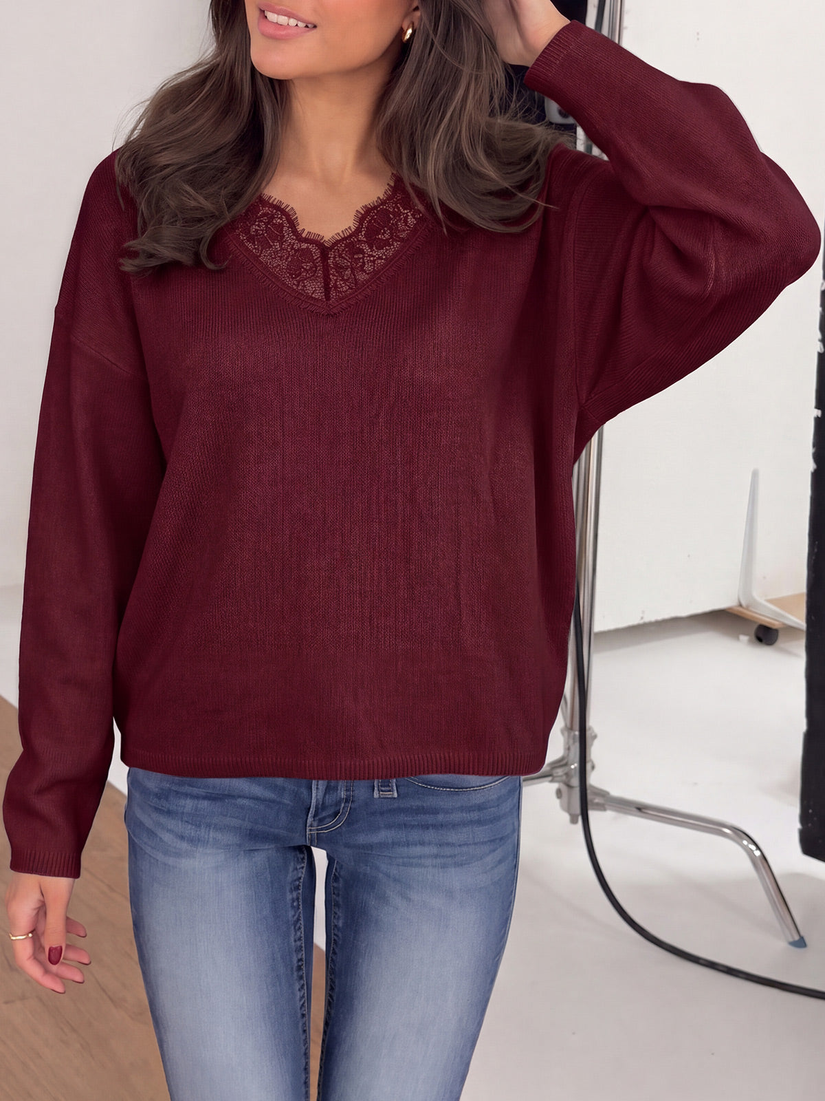 usvara Womens Lace V Neck Sweater Tops